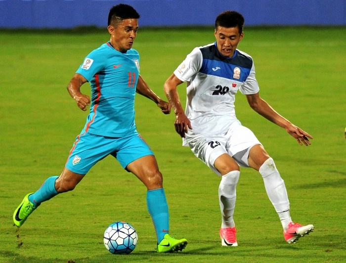 Sunil Chhetri of India in action